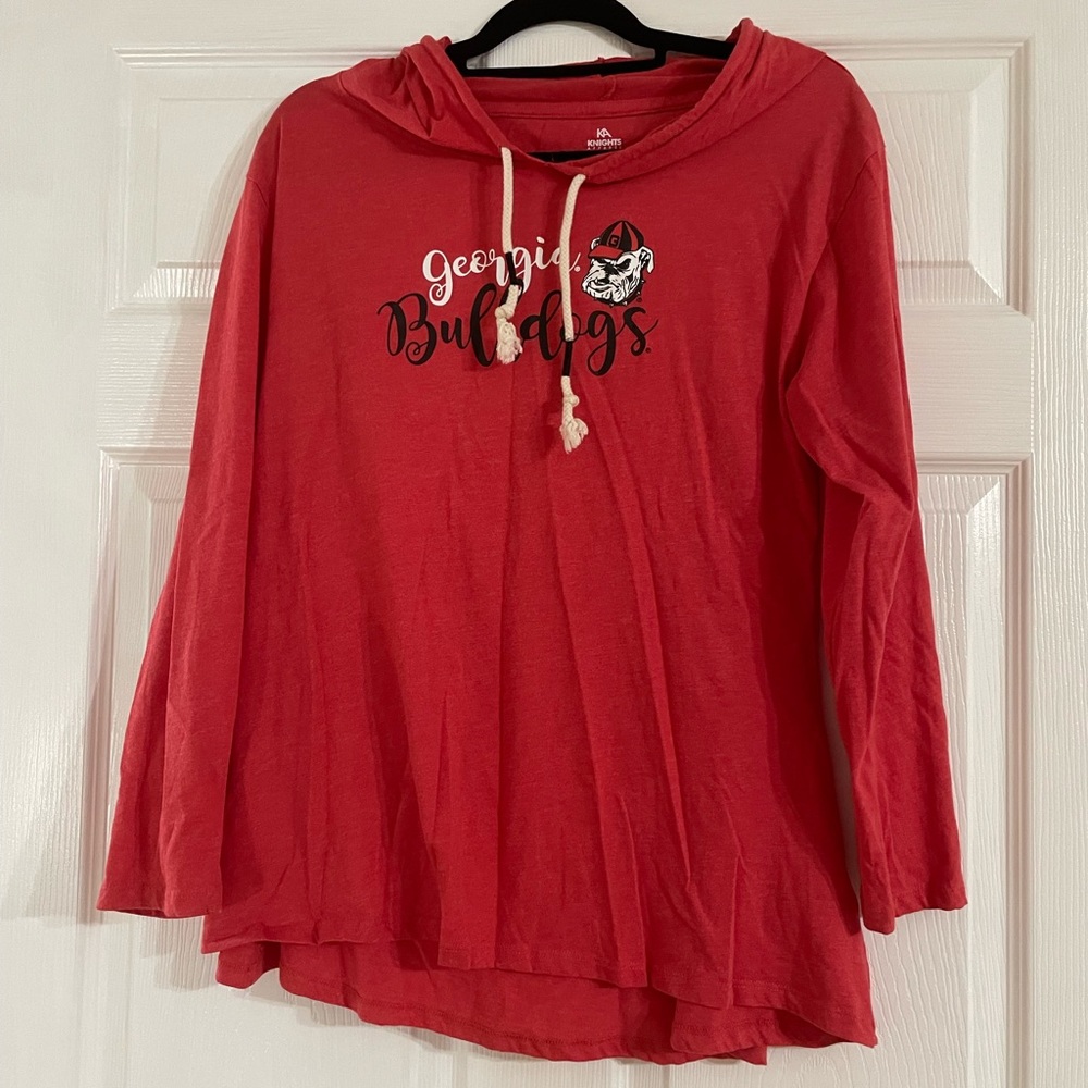 Long sleeve University of Georgia shirt with a hood, size large